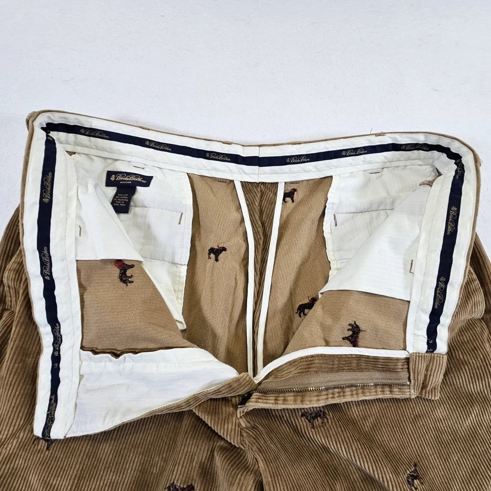 Brooks Brother Mens 42 32‎  Dog Corduroy Pants Hudson Brown Embroidered Tan